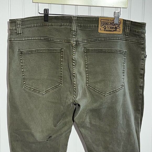 Grindhouse Jeans Men 40X34 Green Denim Distressed Ripped Stained Destroyed Zip - Picture 7 of 10